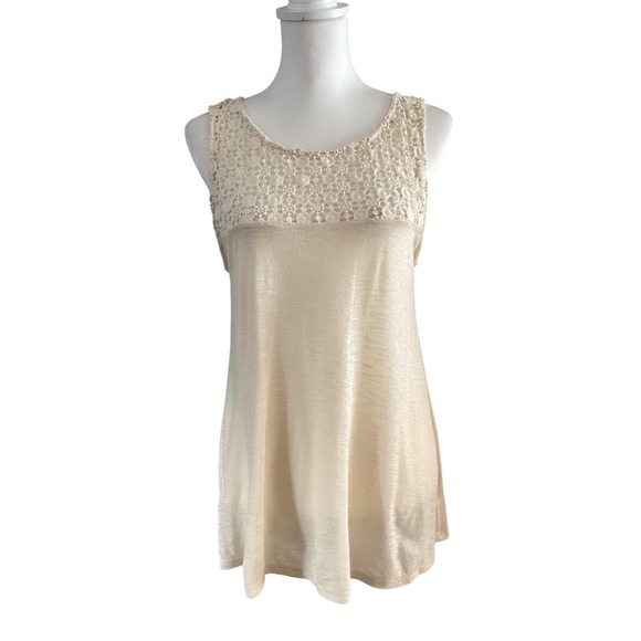 Monteau Tops - Monteau Cream Crochet Lace Overlay Sleeveless Tunic Top Women's XL L